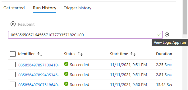 Search by run instance identifier