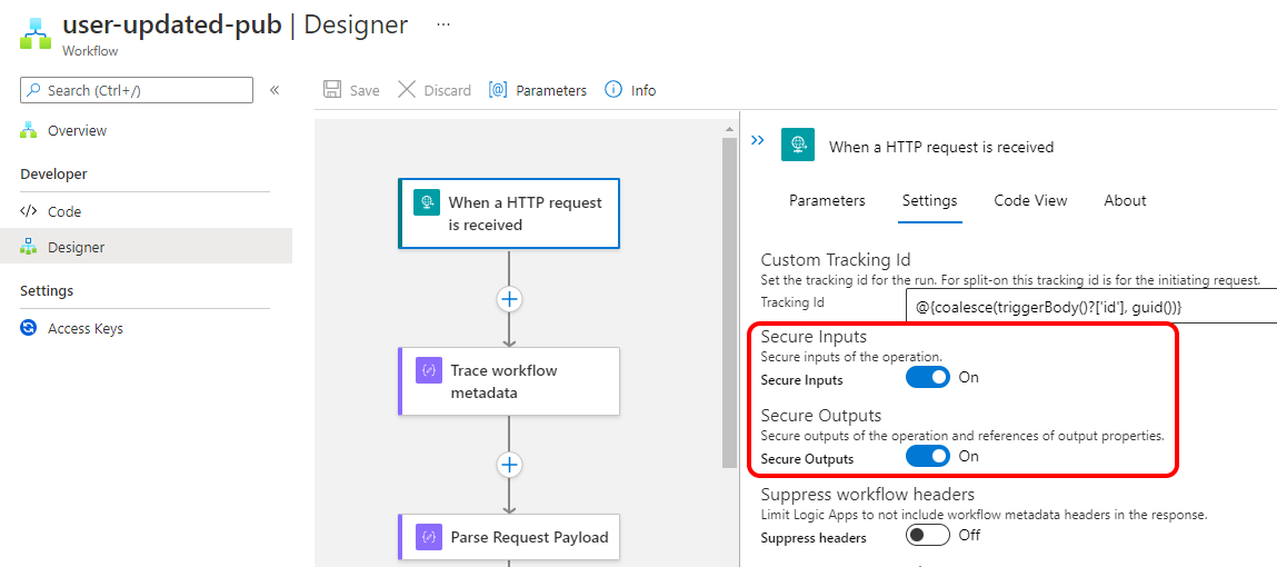 Securing action inputs and outputs