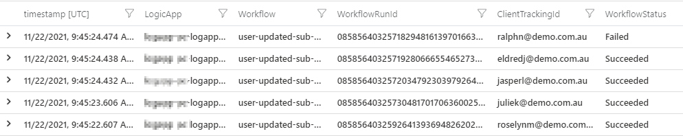 Logic App workflow instances query result