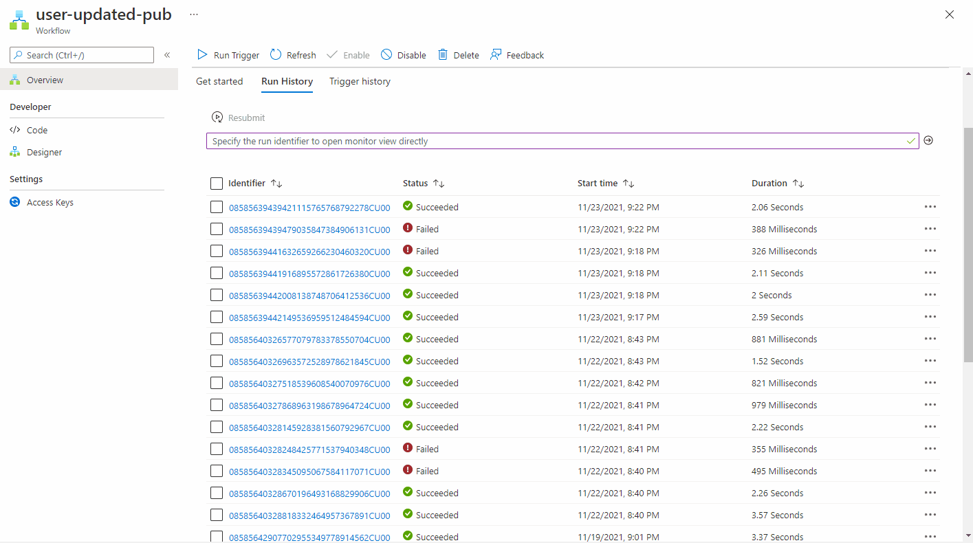 Opening up a workflow instance by its run identifier